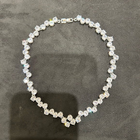 Anthropologie Silver Crystal Necklace cubic zirkonia - Picture 6 of 6